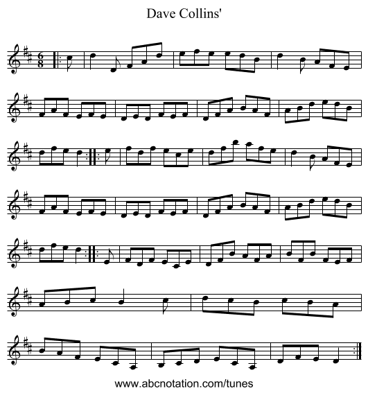Dave Collins' - staff notation
