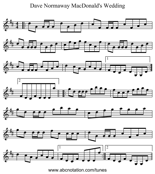 Dave Normaway MacDonald's Wedding - staff notation