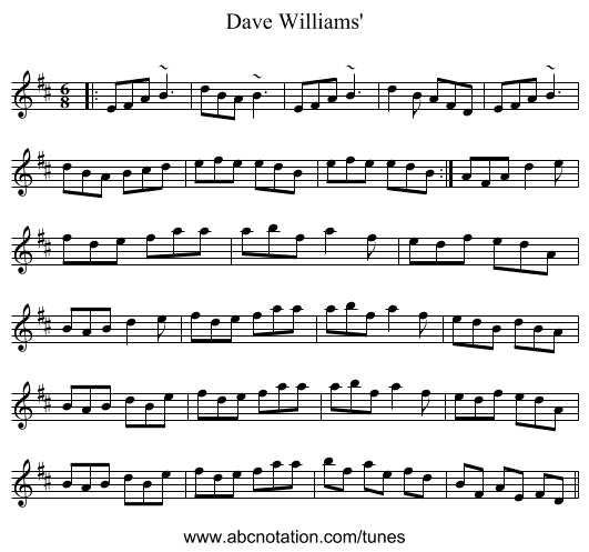 Dave Williams' - staff notation