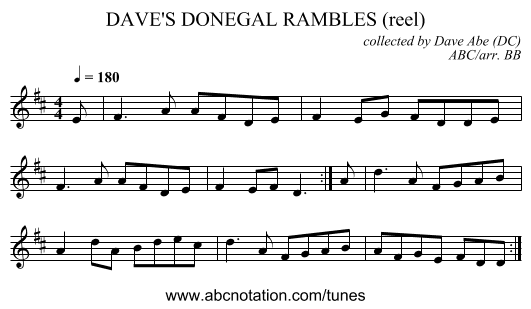 DAVE'S DONEGAL RAMBLES (reel) - staff notation