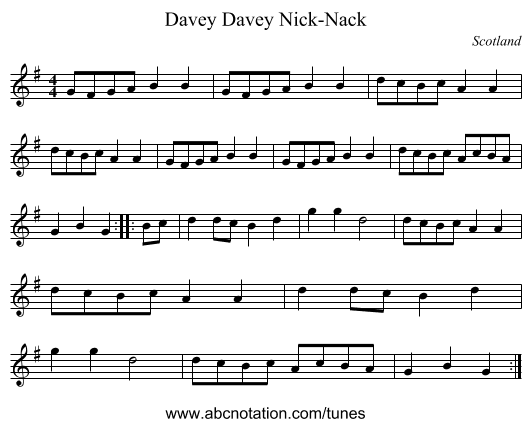 Davey Davey Nick-Nack - staff notation