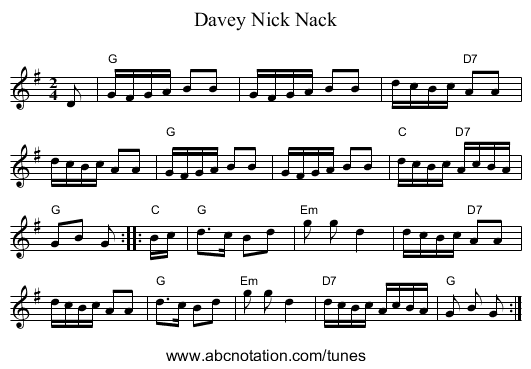 Davey Nick Nack - staff notation
