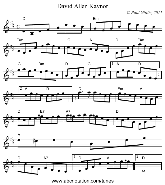 David Allen Kaynor - staff notation