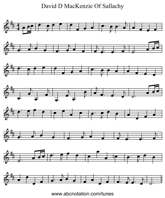 David D MacKenzie Of Sallachy - staff notation
