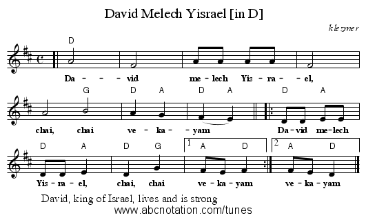 David Melech Yisrael [in D] - staff notation