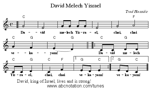 David Melech Yisrael - staff notation
