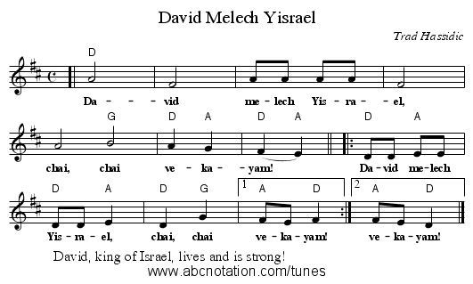 David Melech Yisrael - staff notation