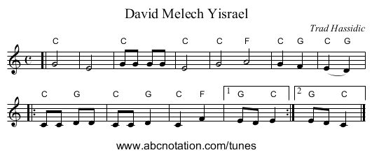 David Melech Yisrael - staff notation