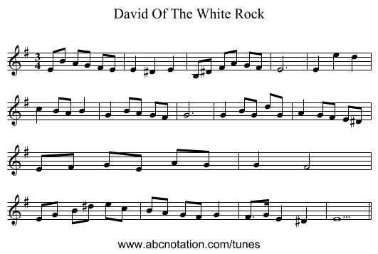 David Of The White Rock - staff notation