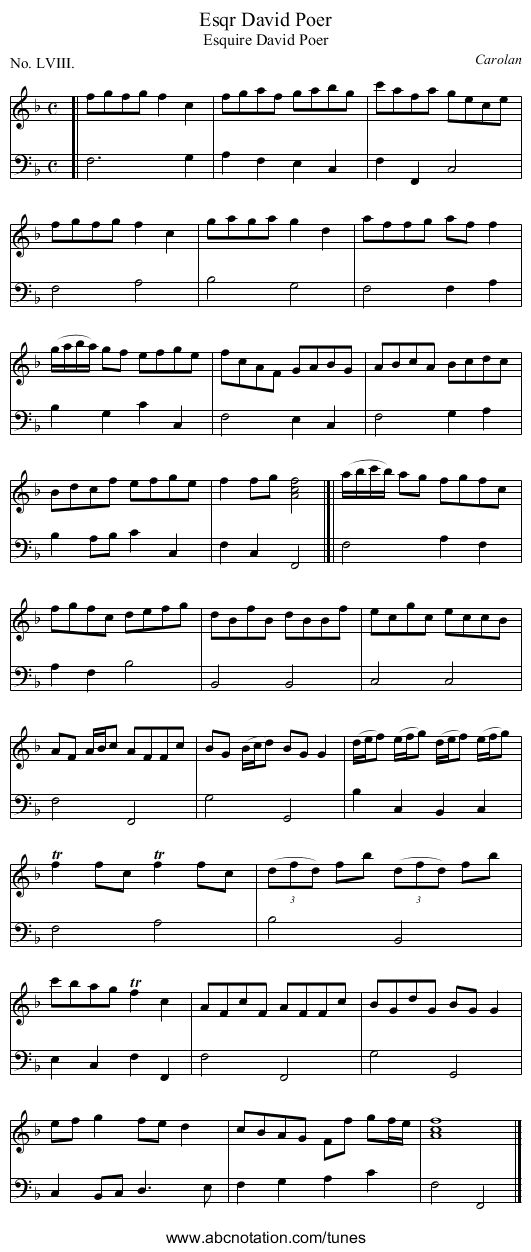 David Poer, Esqr - staff notation