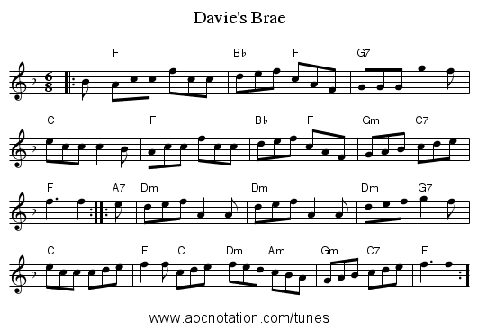 Davie's Brae - staff notation