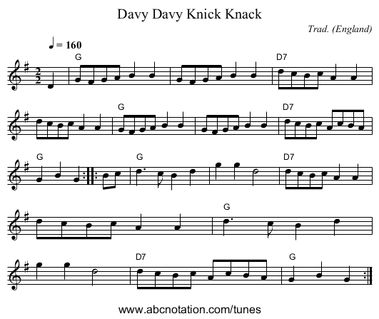Davy Davy Knick Knack - staff notation
