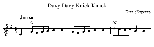 Davy Davy Knick Knack - staff notation