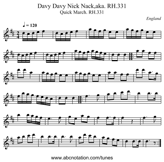 Davy Davy Nick Nack,aka. RH.331 - staff notation