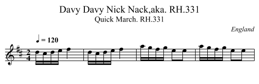 Davy Davy Nick Nack,aka. RH.331 - staff notation