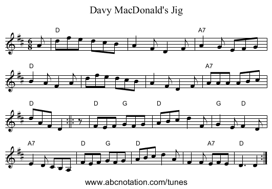 Davy MacDonald's Jig - staff notation