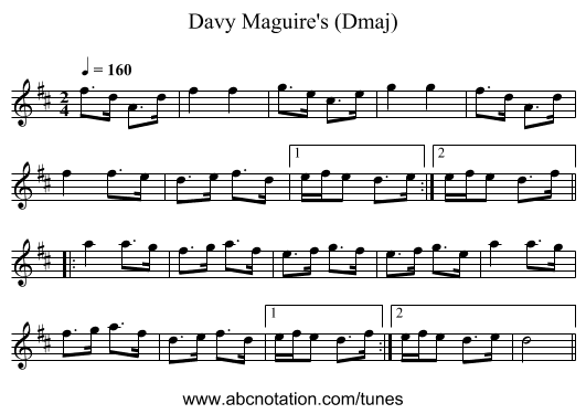 Davy Maguire's (Dmaj) - staff notation