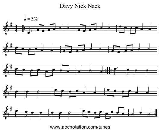 Davy Nick Nack - staff notation