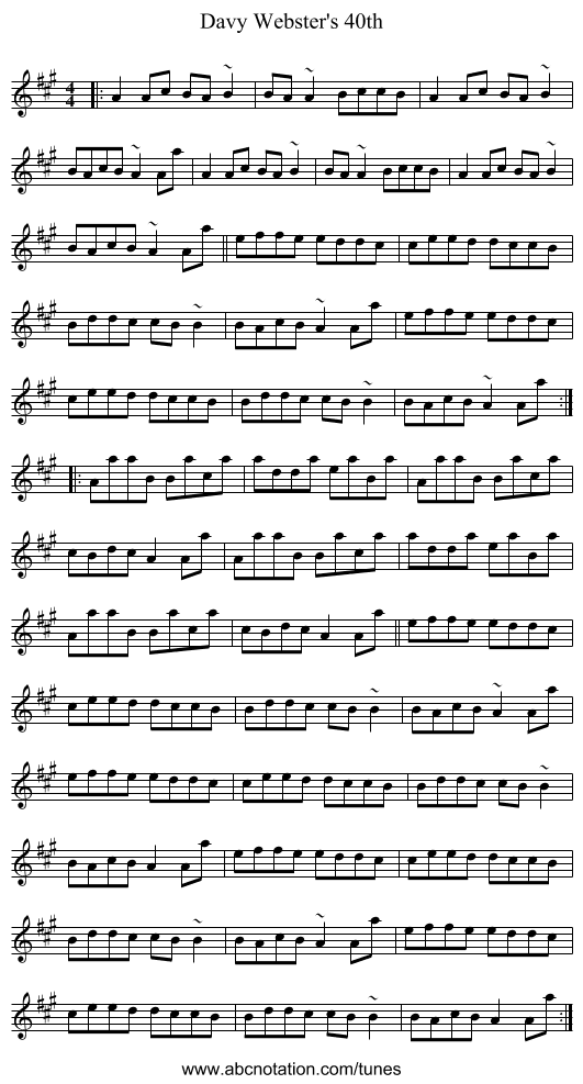 Davy Webster's 40th - staff notation