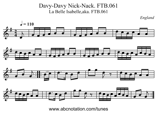 Davy-Davy Nick-Nack. FTB.061 - staff notation