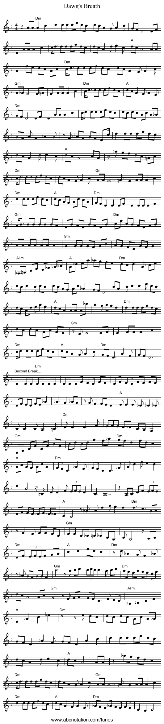 Dawg's Breath - staff notation