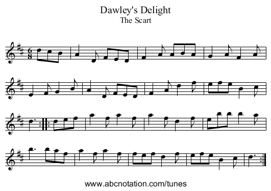 Dawley's Delight - staff notation