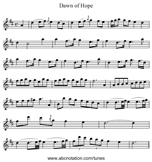Dawn of Hope - staff notation