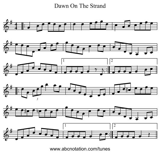 Dawn On The Strand - staff notation