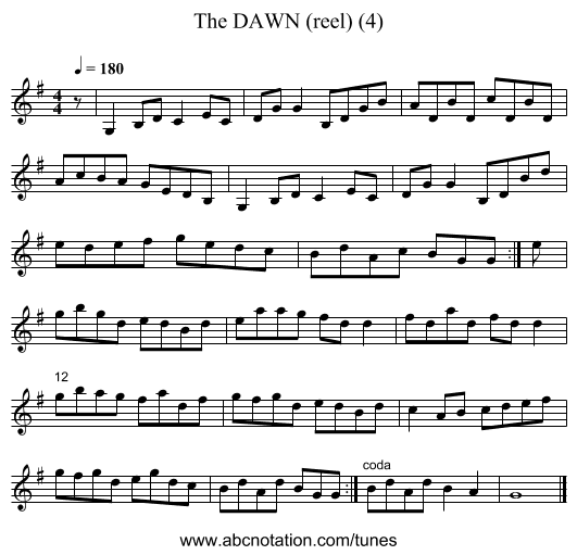 DAWN (reel) (4), The - staff notation