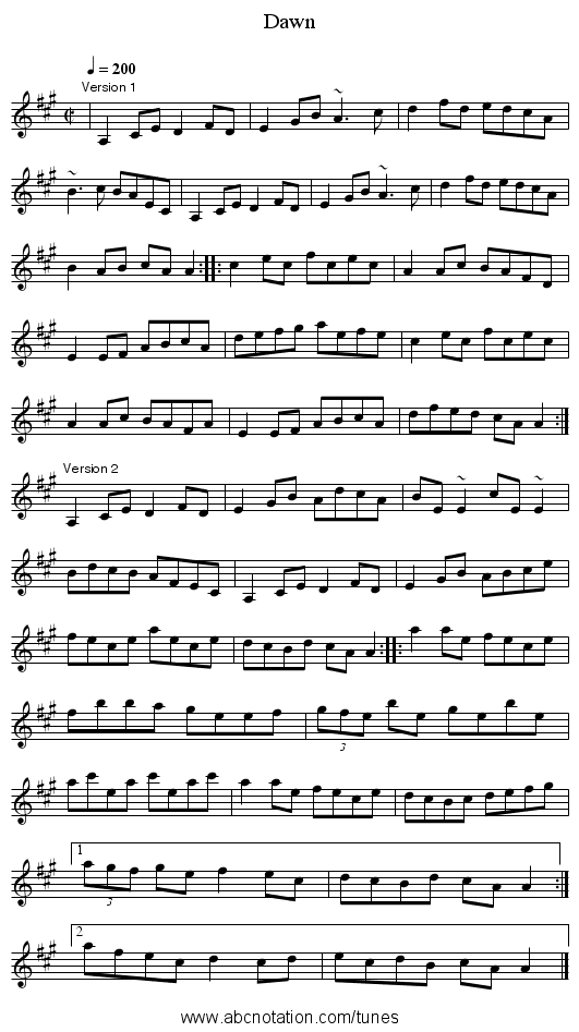 Dawn - staff notation