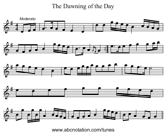Dawning of the Day, The - staff notation