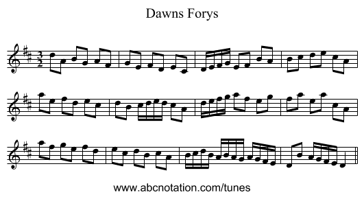 Dawns Forys - staff notation