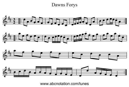 Dawns Forys - staff notation