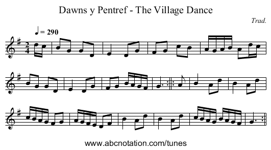 Dawns y Pentref - The Village Dance - staff notation