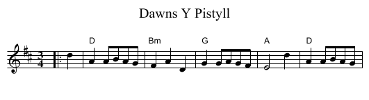 Dawns Y Pistyll - staff notation