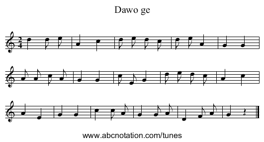 Dawo ge - staff notation