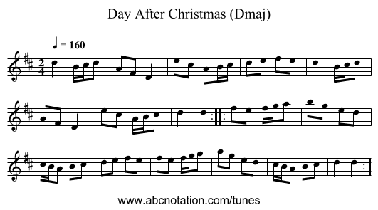 Day After Christmas (Dmaj) - staff notation