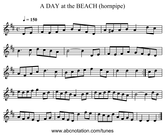 DAY at the BEACH (hornpipe), A - staff notation