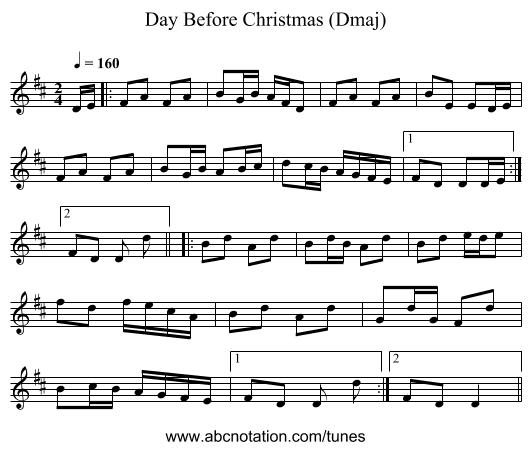 Day Before Christmas (Dmaj) - staff notation