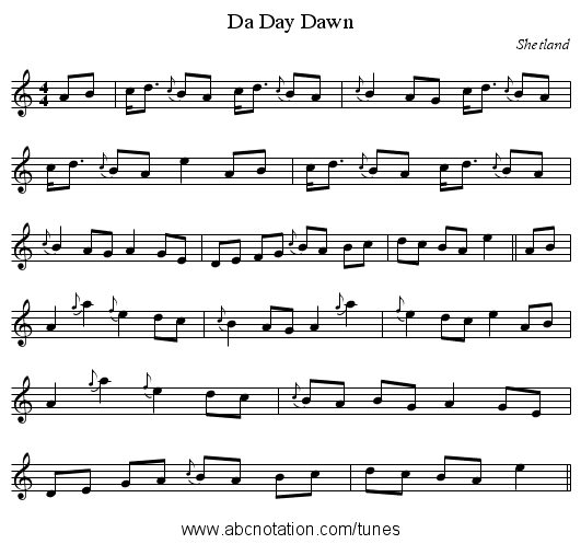 Day Dawn, Da - staff notation