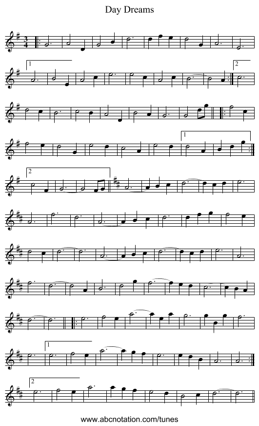 Day Dreams - staff notation