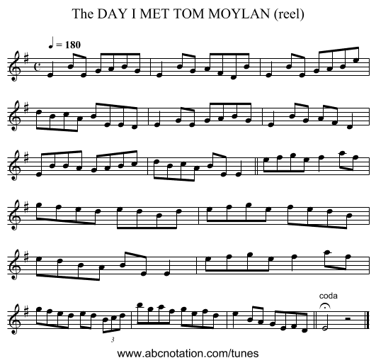 DAY I MET TOM MOYLAN (reel), The - staff notation