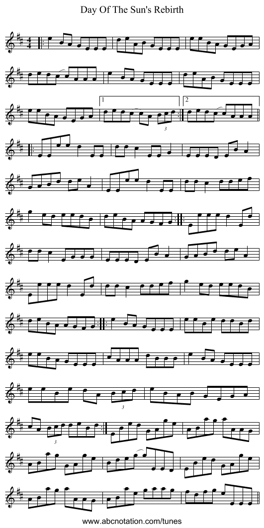 Day Of The Sun's Rebirth - staff notation