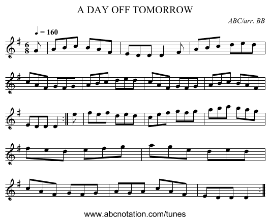 DAY OFF TOMORROW, A - staff notation