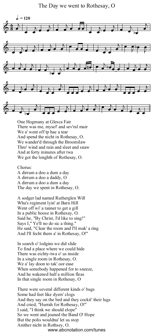 Day we went to Rothesay, O, The - staff notation