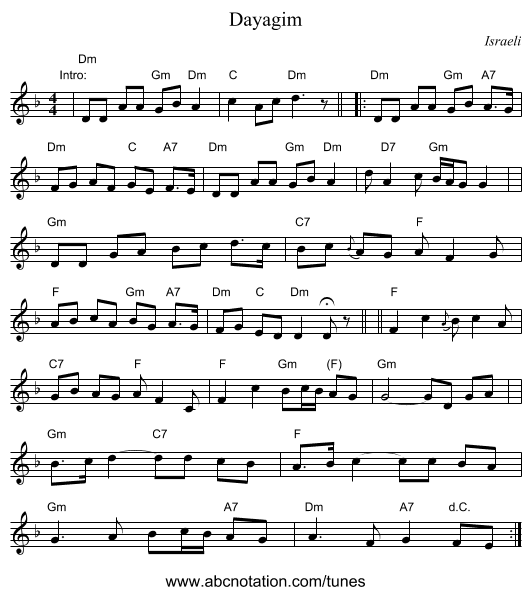Dayagim - staff notation