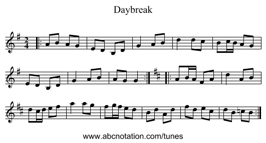 Daybreak - staff notation