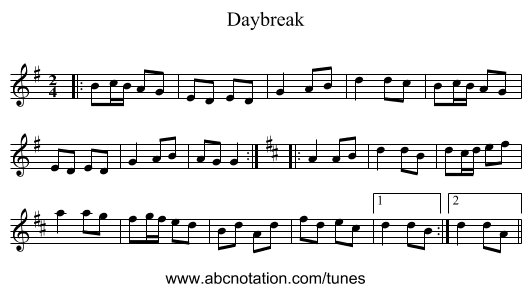 Daybreak - staff notation
