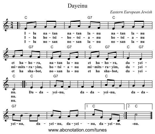 Dayeinu - staff notation