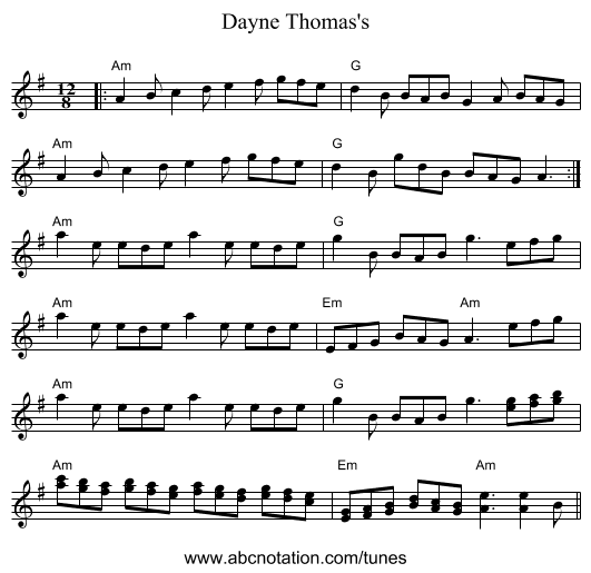 Dayne Thomas's - staff notation